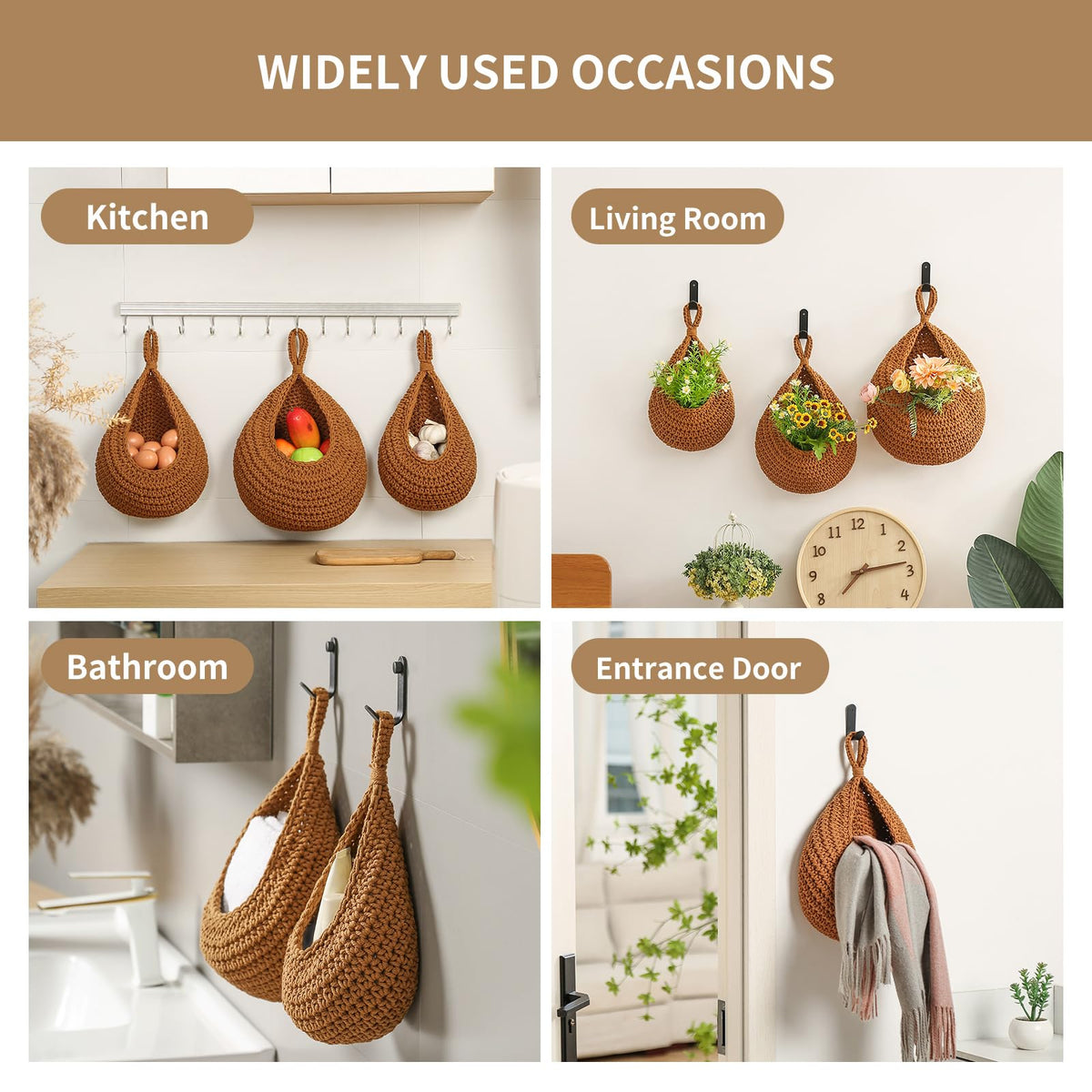 INJORAN potato onion storage baskets with wide openings and teardrop design