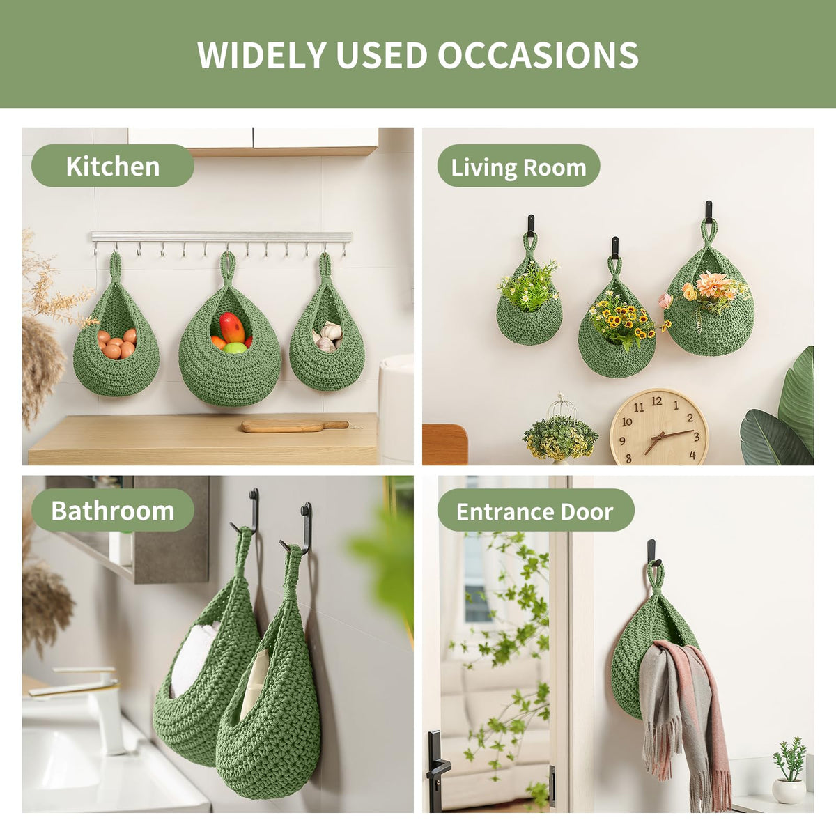 INJORAN teardrop baskets in kitchen storage use with bananas and onions.