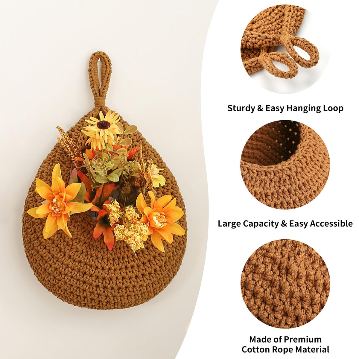 INJORAN teardrop woven produce baskets with open tops for easy kitchen access