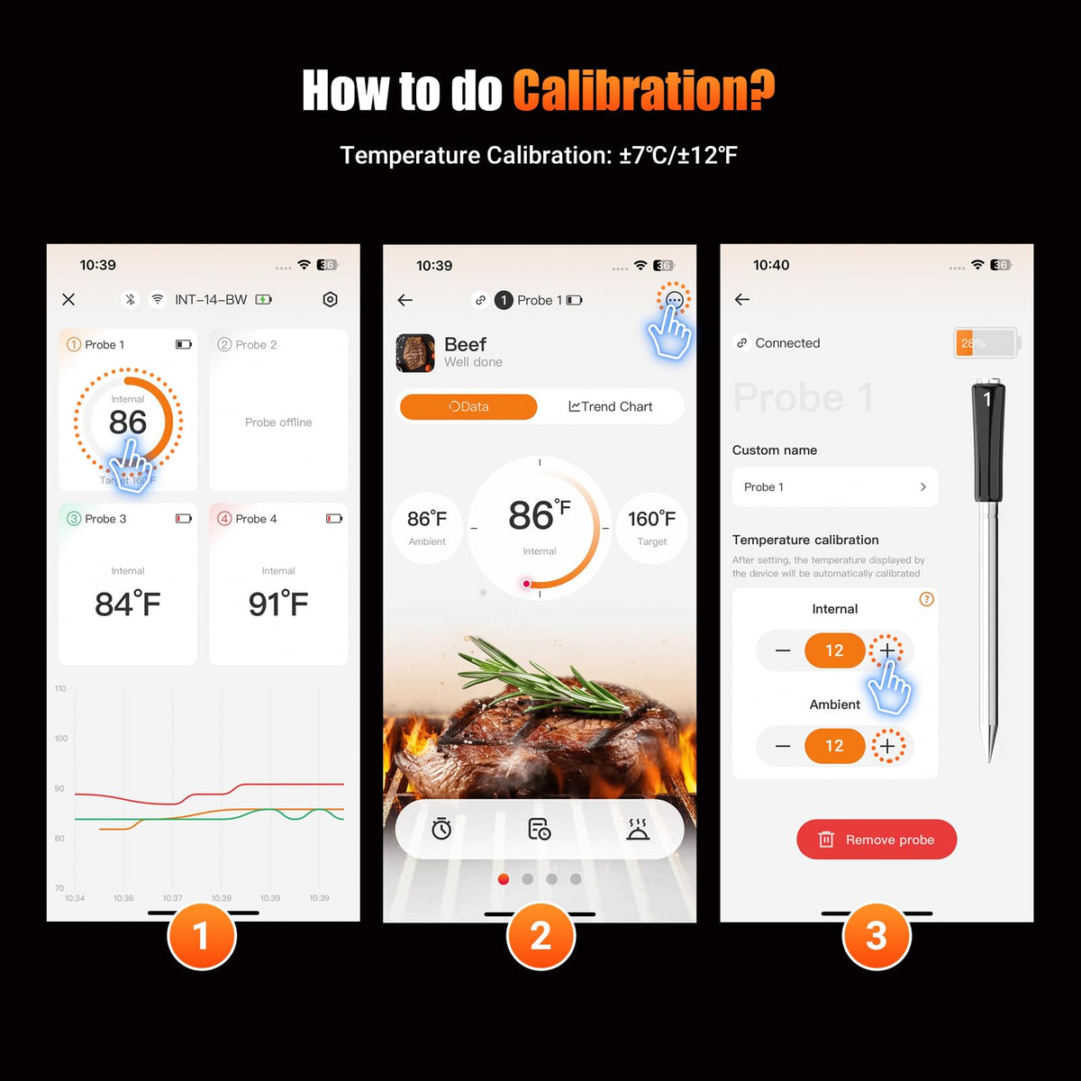 Inkbird app-assisted cooking with INT-14-BW provides meat menus and temperature alarms