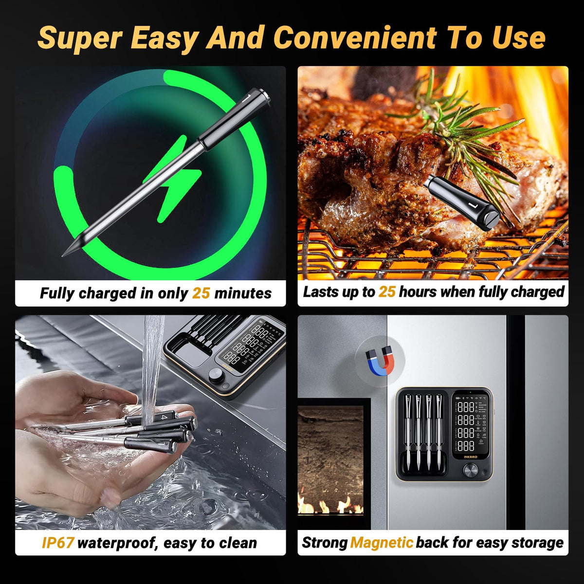 Inkbird IP67 waterproof design withstands kitchen splashes and dishwasher cleaning