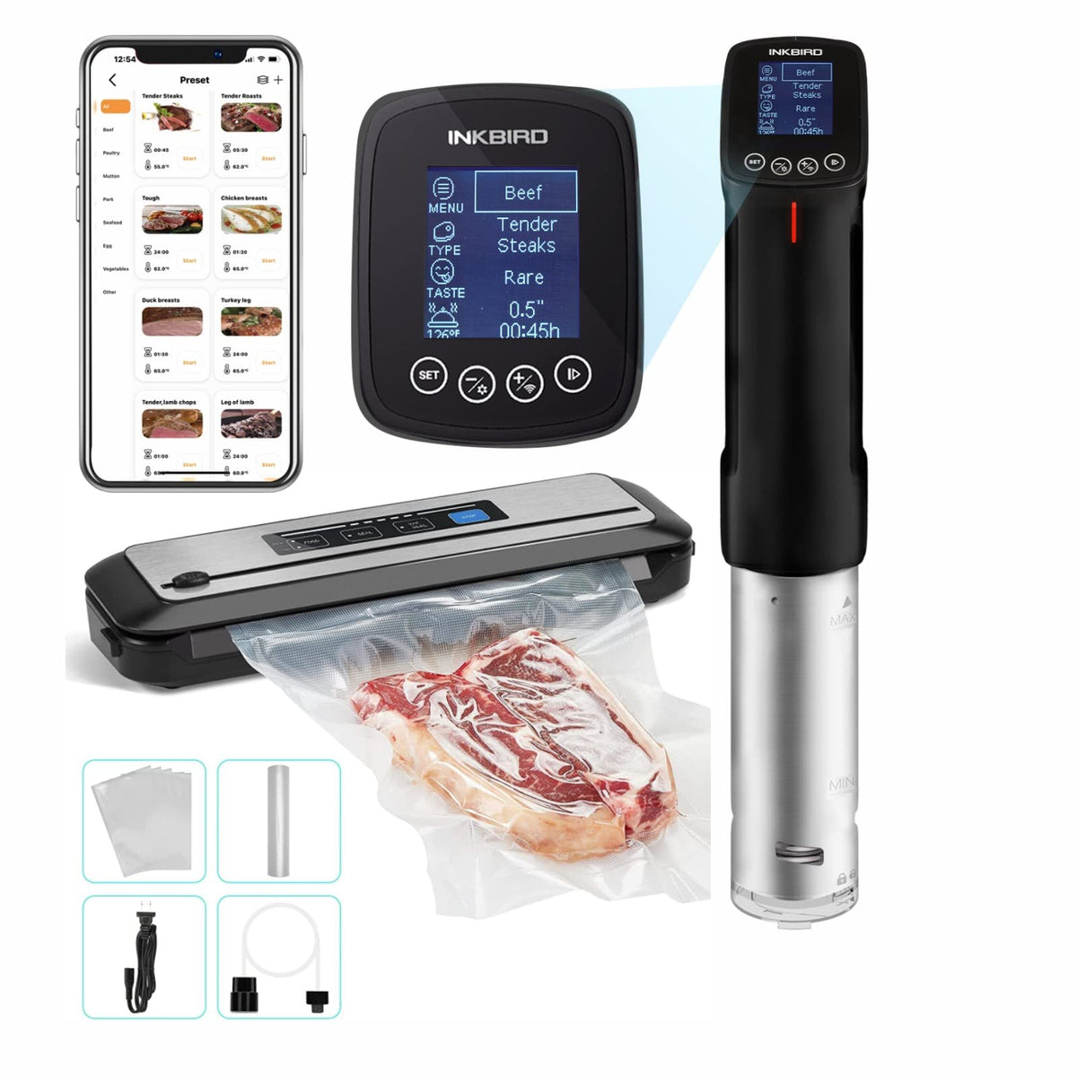 INKBIRD ISV-100W sous-vide cooker in action demonstrating precise temperature control.