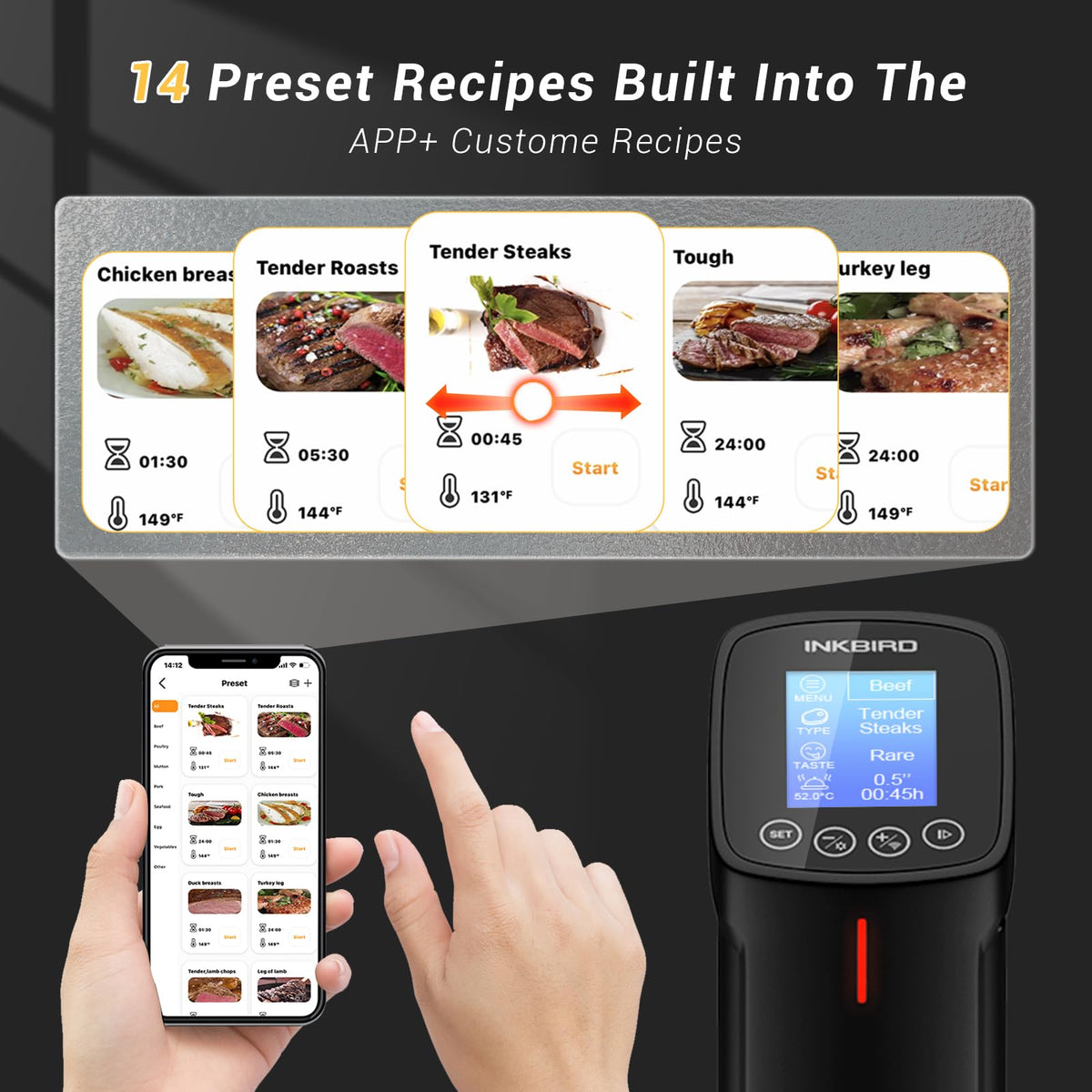 Inkbird ISV-100W water bath capacity up to 20 L for even cooking.