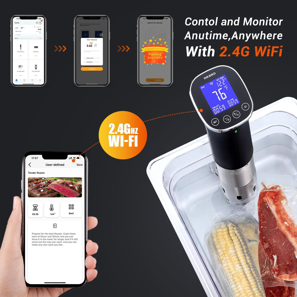 INKBIRD precise temperature control for reliable sous vide results.