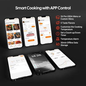INKBIRD thermometer charging via USB for quick, extended cooking sessions.