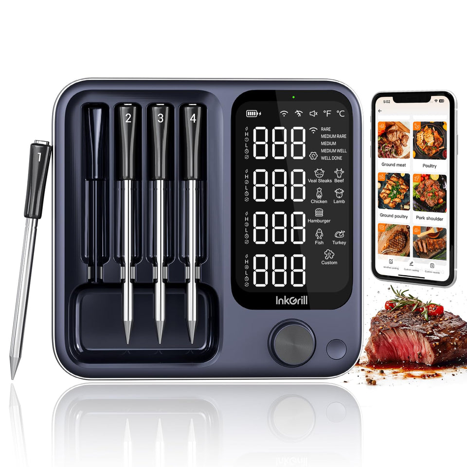 InkGrill 4-probes main display shows precise temps for multi-zone cooking.
