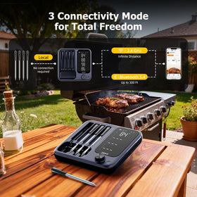 InkGrill with four probes in use enabling simultaneous multi-meat monitoring.