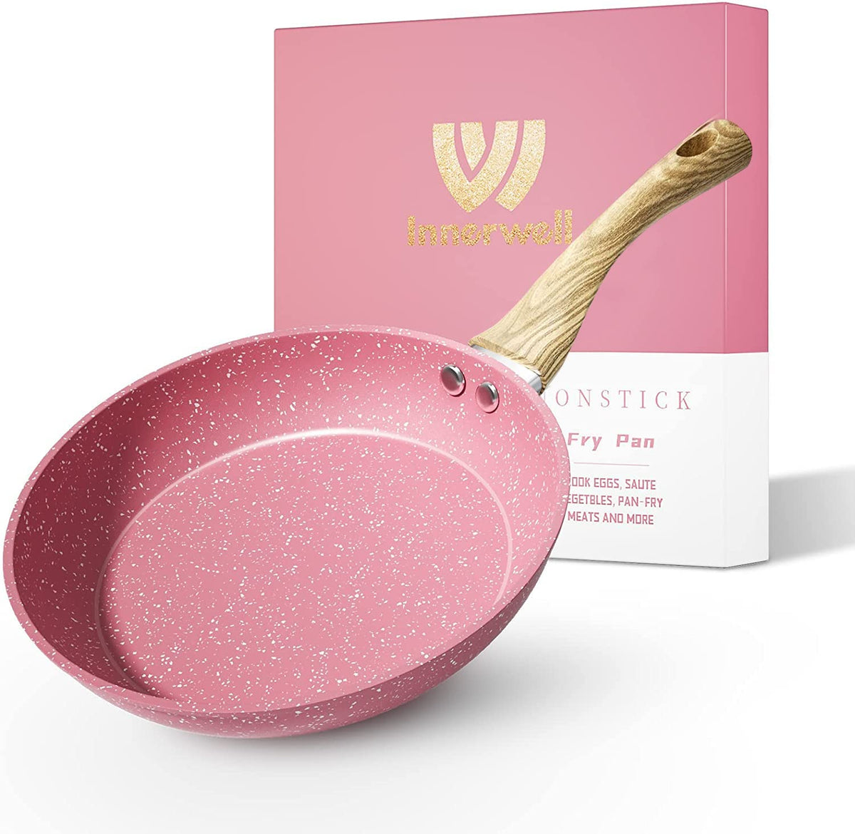 Innerwell 8-Inch Pink Nonstick Egg Pan side view shows sleek surface for delicate eggs