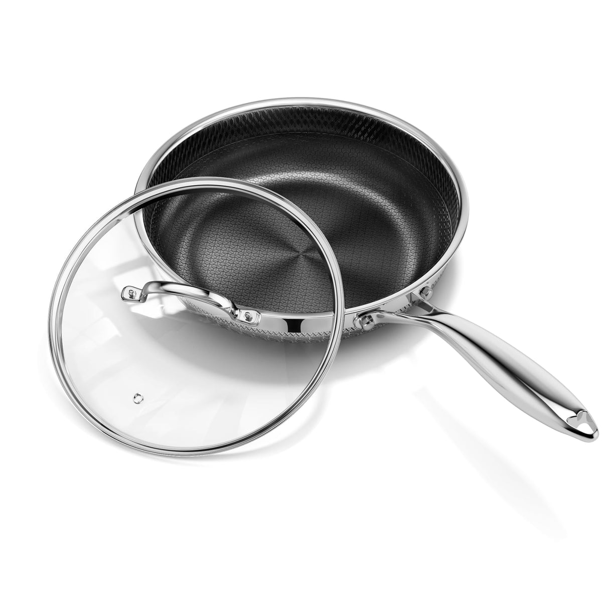 Innerwell 8 inch titanium ceramic nonstick pan with lid top view for effortless release