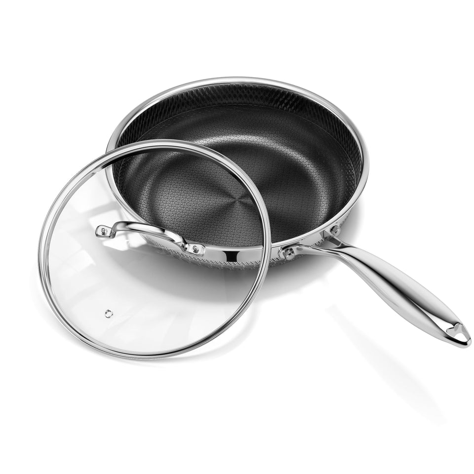 Innerwell 8 inch titanium ceramic nonstick pan with lid top view for effortless release