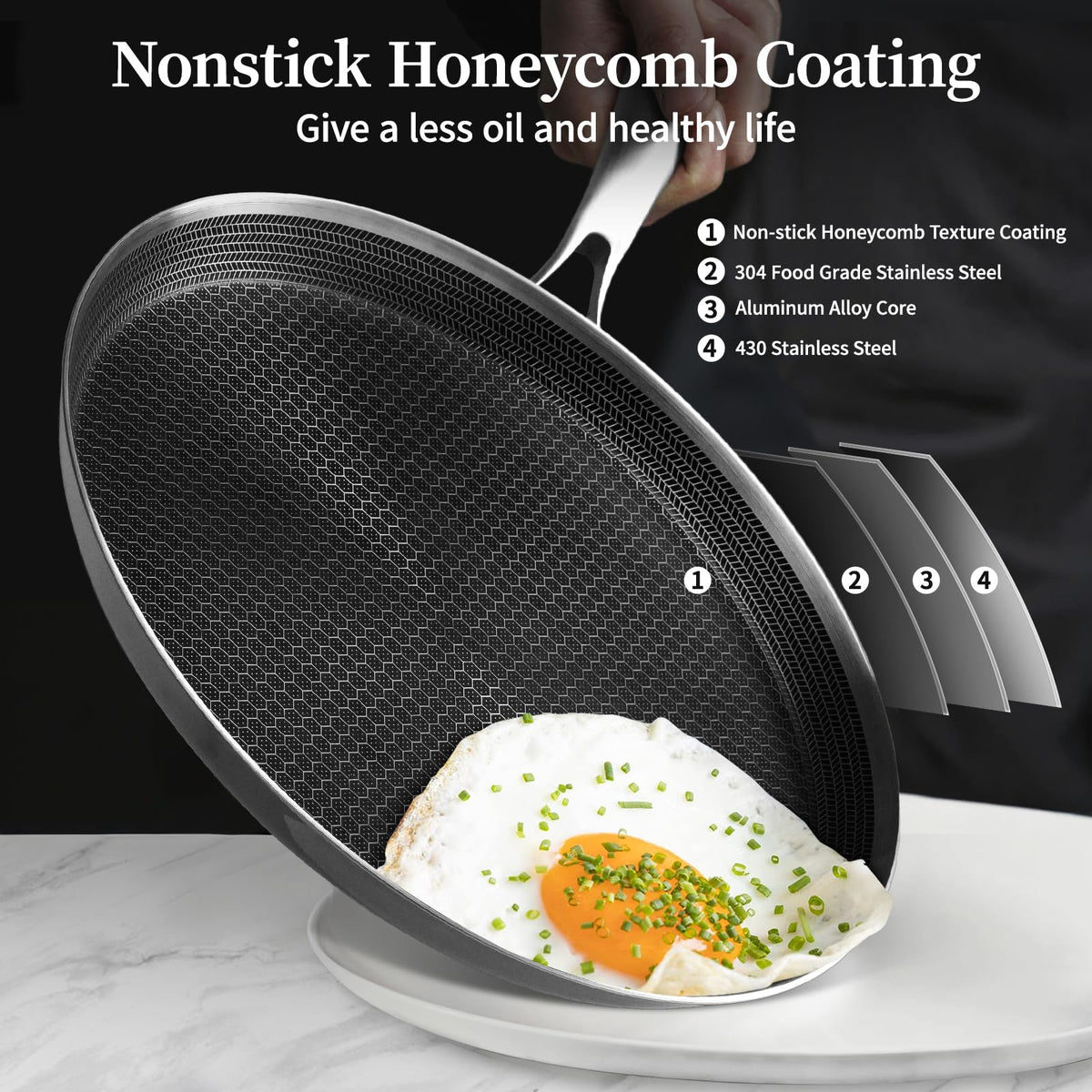 Ergonomic hollow handle on the Innerwell crepe pan stays cool during cooking.