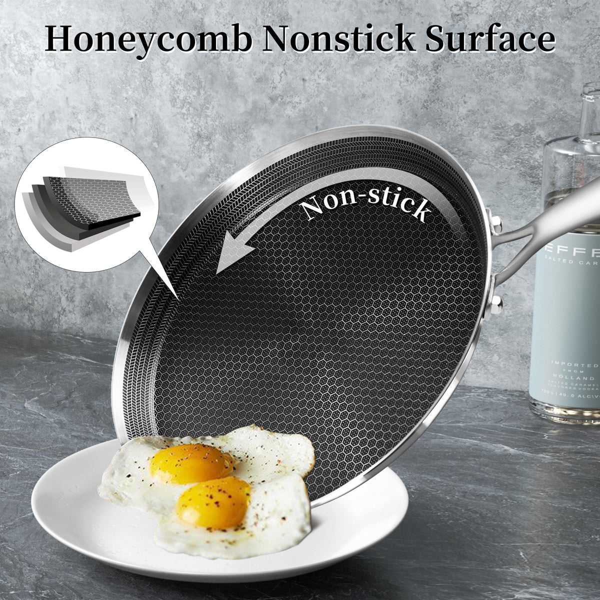 Innerwell crepe pan honeycomb coating for smooth release and cleanup