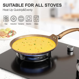 Innerwell crepe pan on induction stove showing universal compatibility.