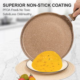 Close-up of Innerwell granite nonstick coating for effortless flipping and cleanup.