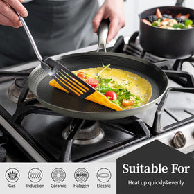 Raised edge design helps prevent spills while flipping crepes.