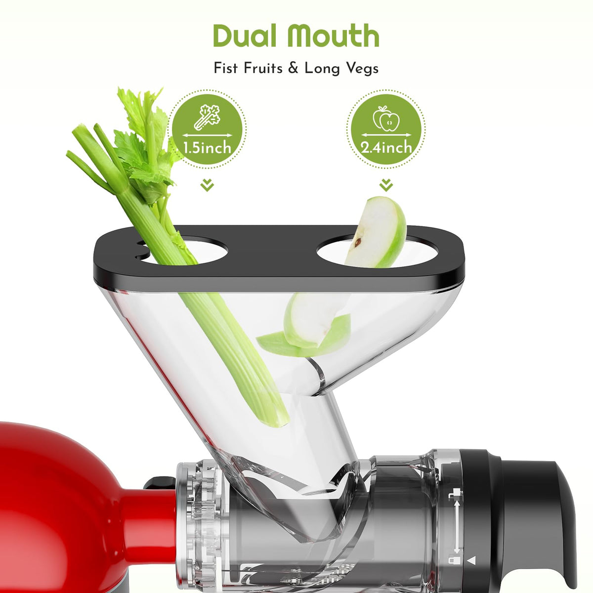 InnoMoon dual feeding chutes save prep time for fruits and vegetables.