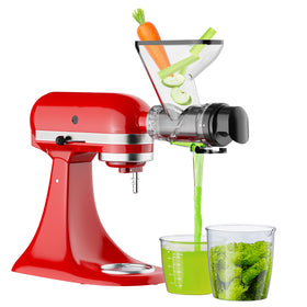 InnoMoon masticating juicer attachment with dual feed chutes speeds up prep and preserves nutrients.
