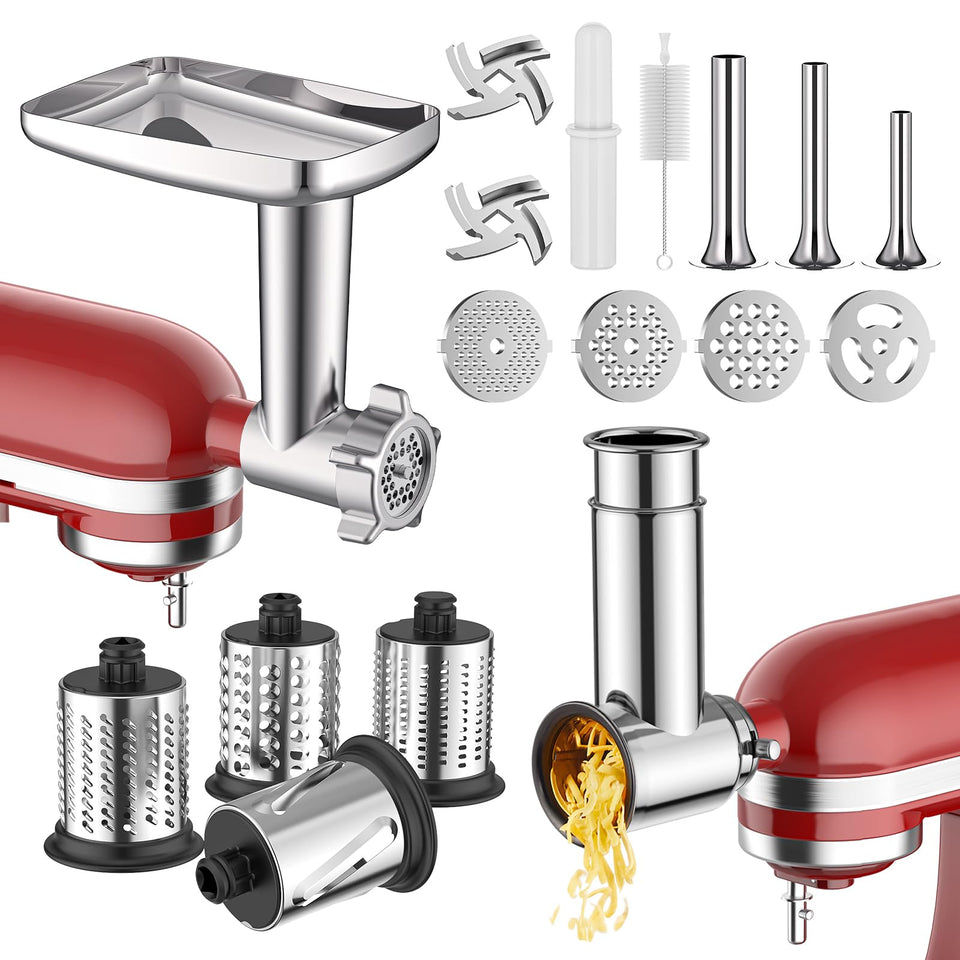 InnoMoon meat grinder attachment, front view, compact design for quick prep