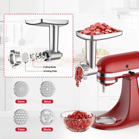 InnoMoon meat grinder attachment, side view, stable build for KitchenAid