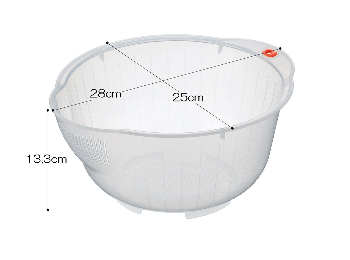 Inomata rice washing bowl interior view showing built-in drainers