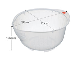 Inomata rice washing bowl interior view showing built-in drainers