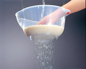 Inomata rice washing bowl made in Japan with compact design for easy storage