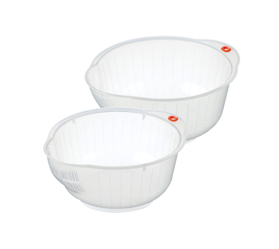 Inomata rice washing bowl set with soaking design for quick, thorough rinsing.