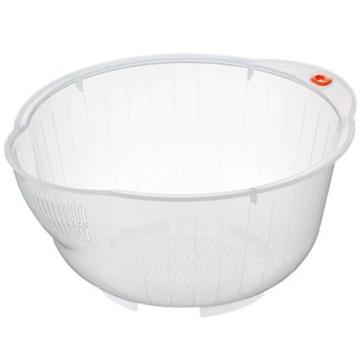 Inomata rice washing bowl with side and bottom drainers for efficient rinsing