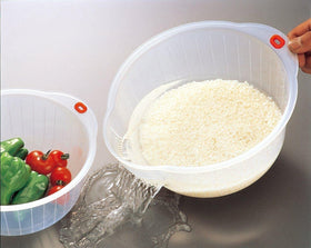 Inomata rice washing bowl speed-washing with drainers for fast, clear rinsing.