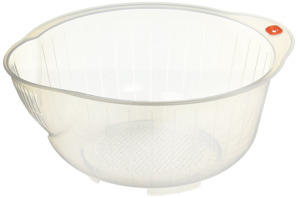 Inomata Rice Washing Speed Bowl with side drain for quick, efficient rice rinsing.