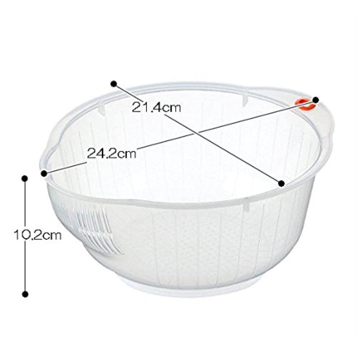 Inomata rice washing speed bowl in use for soaking and rinsing rice types