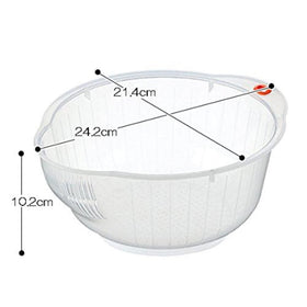 Inomata rice washing speed bowl in use for soaking and rinsing rice types