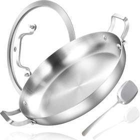 Inqibee 12-inch paella pan with lid ideal for family-sized meals and even cooking.