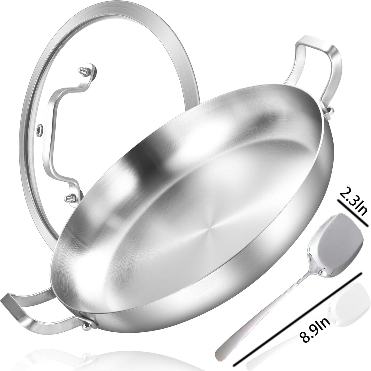 Inqibee paella pan tempered glass lid lets you monitor progress.