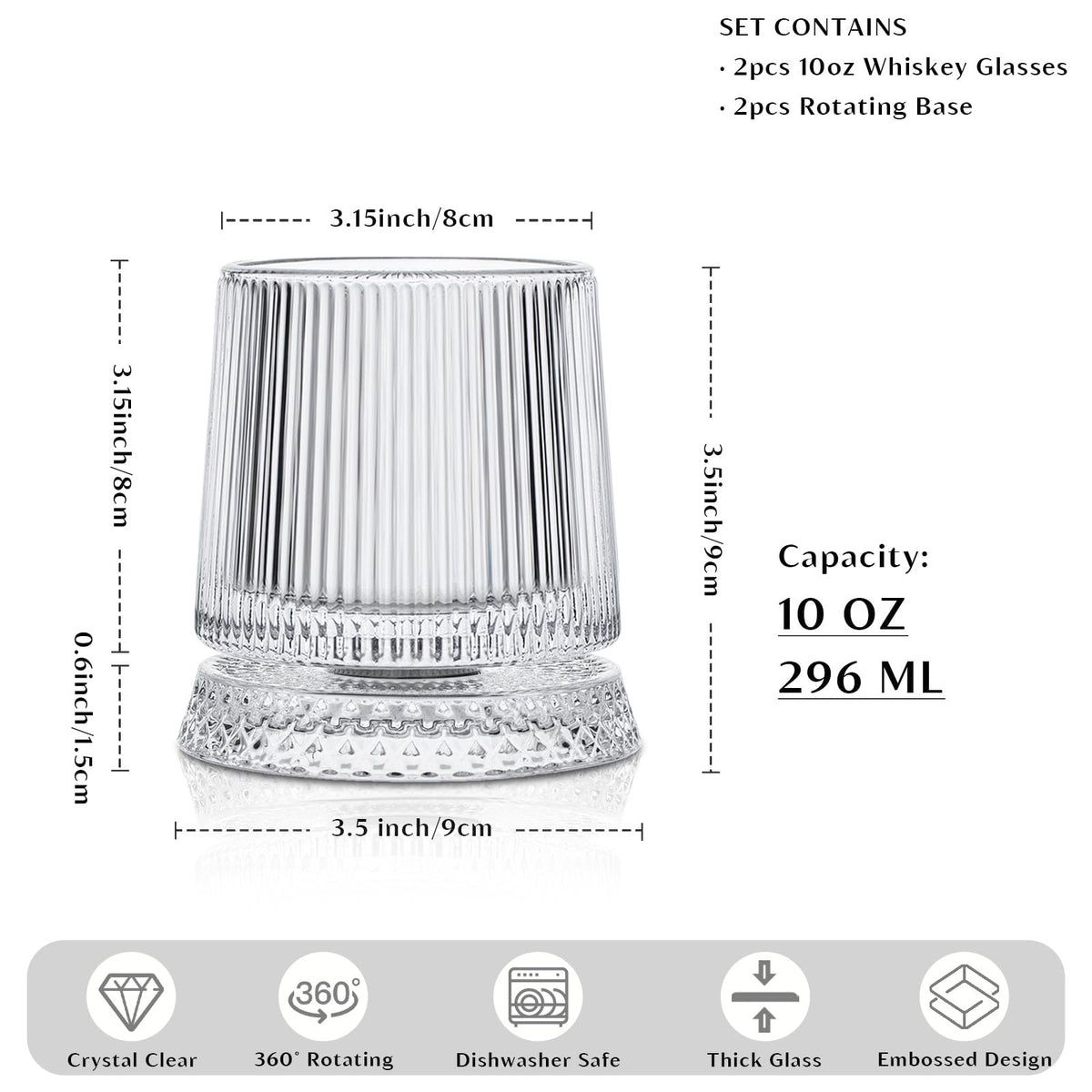 INSETLAN 10oz bourbon glass ideal for whiskey, stones, or cocktails.