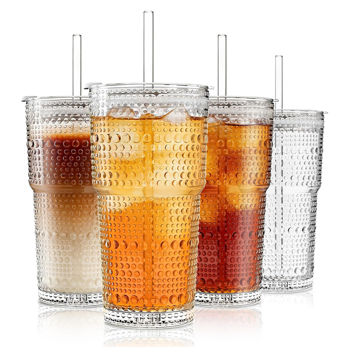 INSETLAN 20oz hobnail glass cup with lid shows textured grip and vintage flair.