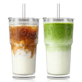INSETLAN 20oz ribbed floral tumbler with lid and straw for stylish everyday sipping.