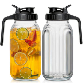 INSETLAN 64oz glass mason jar pitcher with pour-spout lid for spill-free pouring.
