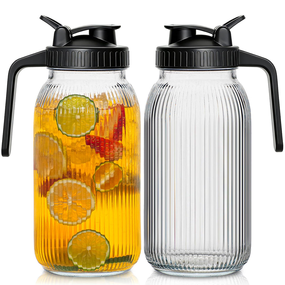 INSETLAN 64oz glass mason jar pitcher with pour-spout lid for spill-free pouring.