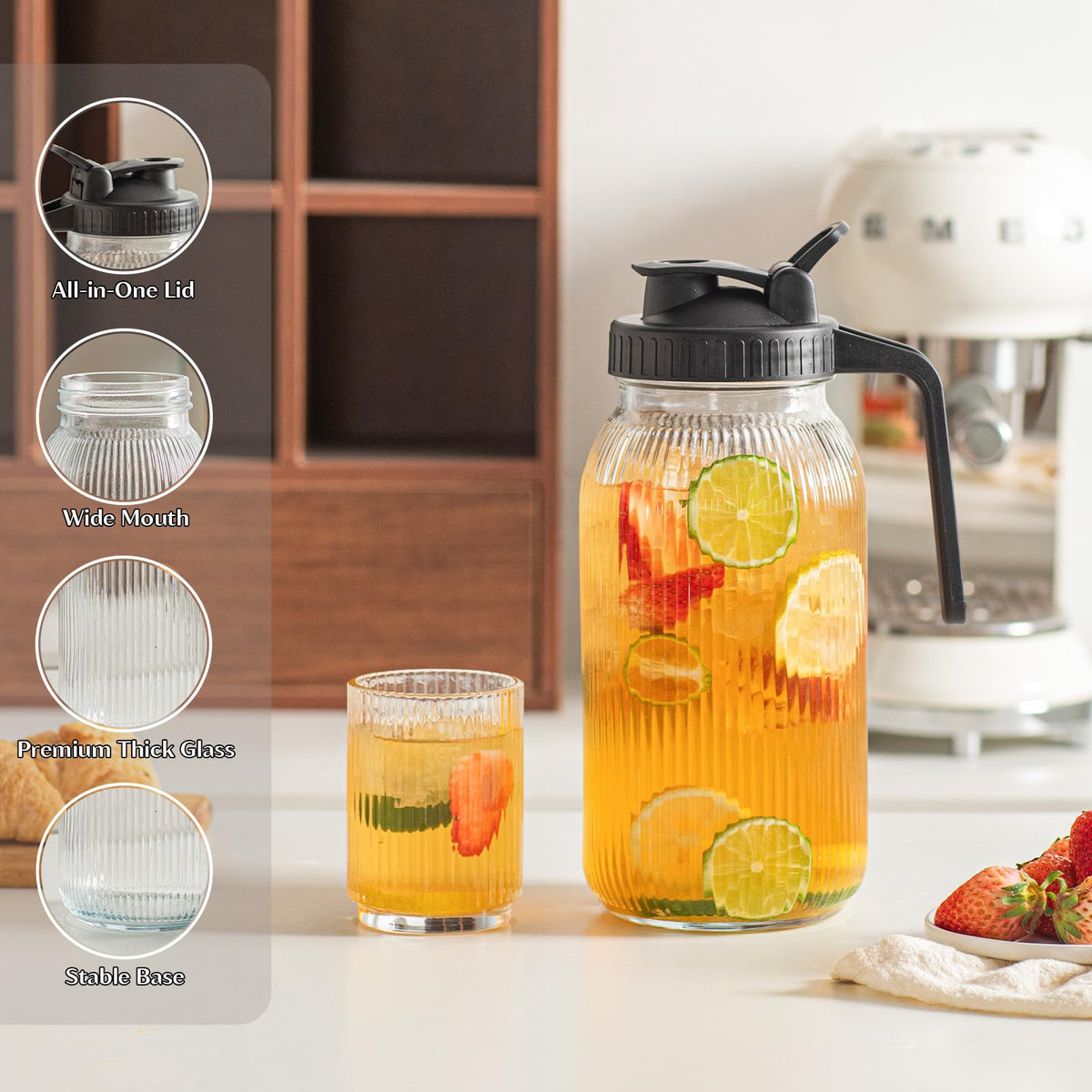 INSETLAN BPA-free glass pitcher preserves flavor without plastics.