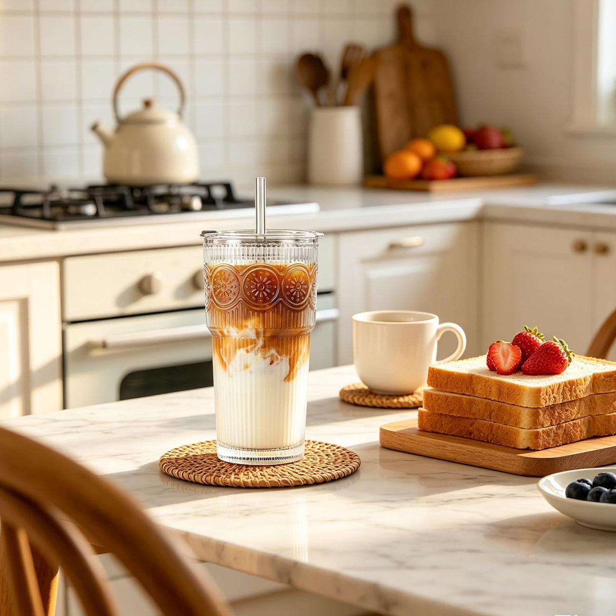 INSETLAN glass straw close-up highlights durable, reusable sip options.