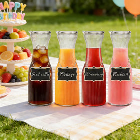 Mimosa bar setup with INSETLAN carafes and wooden labels