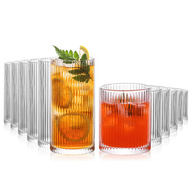 INSETLAN ribbed highball 12oz glass for cocktails and water.