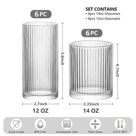 INSETLAN ribbed rocks 14oz glass for whiskey and cocktails.