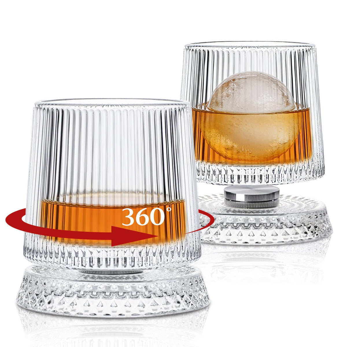 INSETLAN spinning whiskey glasses set of 2 aerating whiskey with smooth rotation.