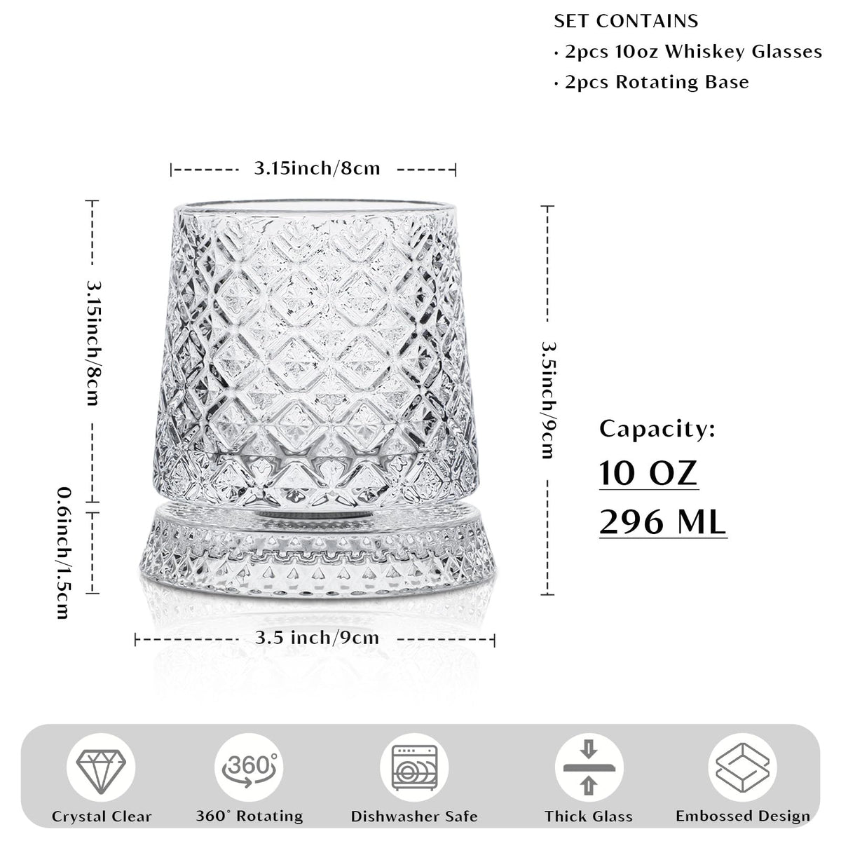 INSETLAN vintage-cut pattern glass adds elegance and easy grip.