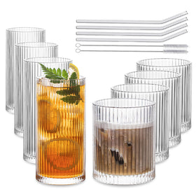 INSETLAN highball 12 oz ribbed glass for cocktails.