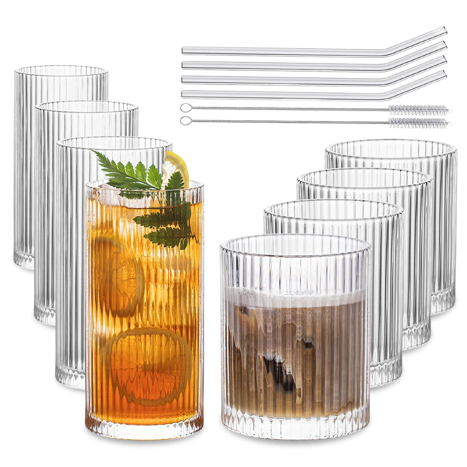 INSETLAN highball 12 oz ribbed glass for cocktails.
