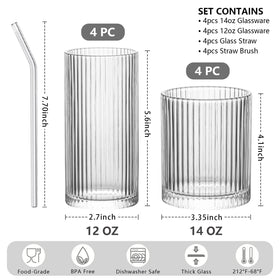 INSETLAN rocks 14 oz ribbed glass ideal for whiskey.