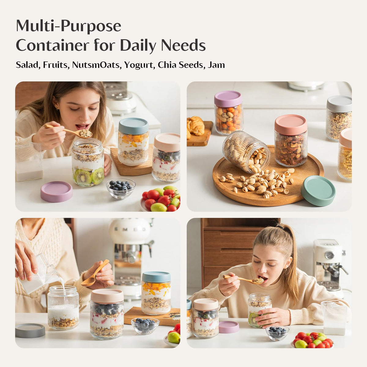 INSETLAN yogurt and fruit storage jar keeps contents visible and fresh.